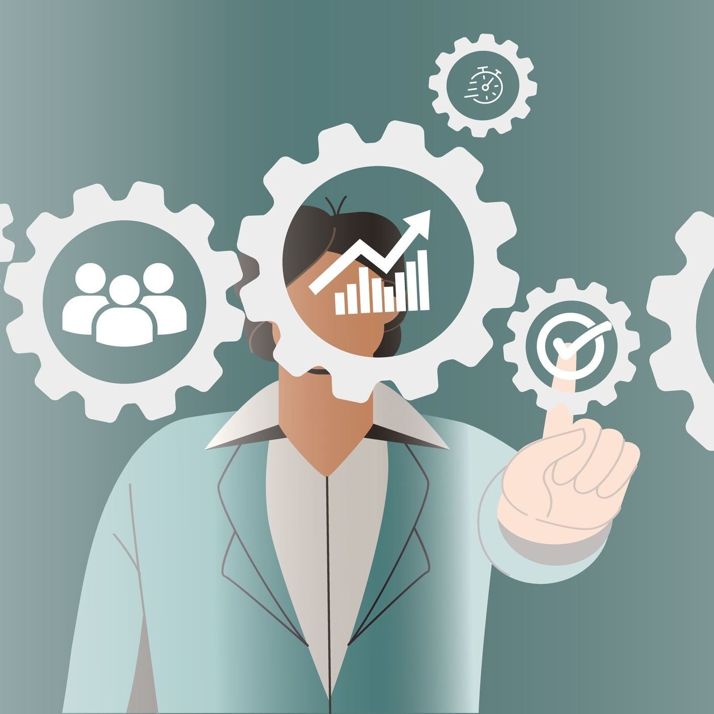 illustration of doctor pointing to a check mark in a operational chain